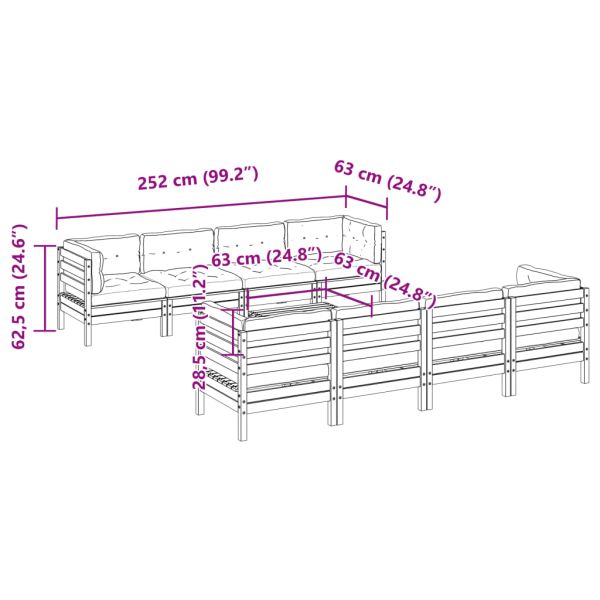 Градински комплект диван с възглавници 9 части, импрегниран бор