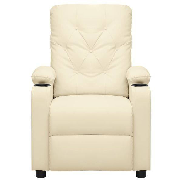 Електрически масажен стол, кремав, изкуствена кожа