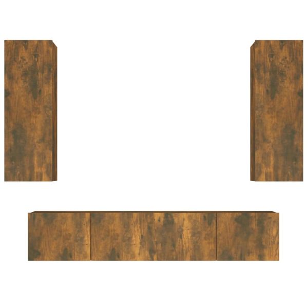 Комплект ТВ шкафове от 4 части, опушен дъб, инженерно дърво