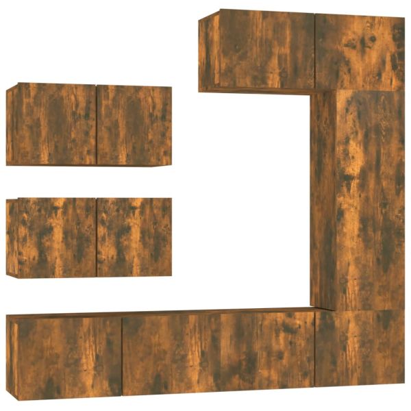 Комплект ТВ шкафове от 6 части, опушен дъб, инженерно дърво