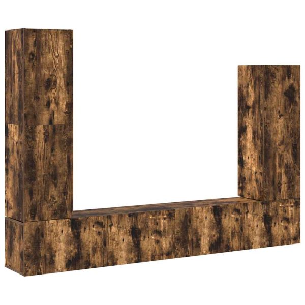 Комплект ТВ шкафове от 4 части, опушен дъб, инженерно дърво