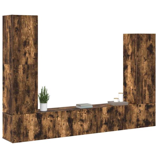 Комплект ТВ шкафове от 4 части, опушен дъб, инженерно дърво