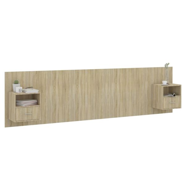 Горна табла за легло с шкафчета, дъб сонома, инженерно дърво