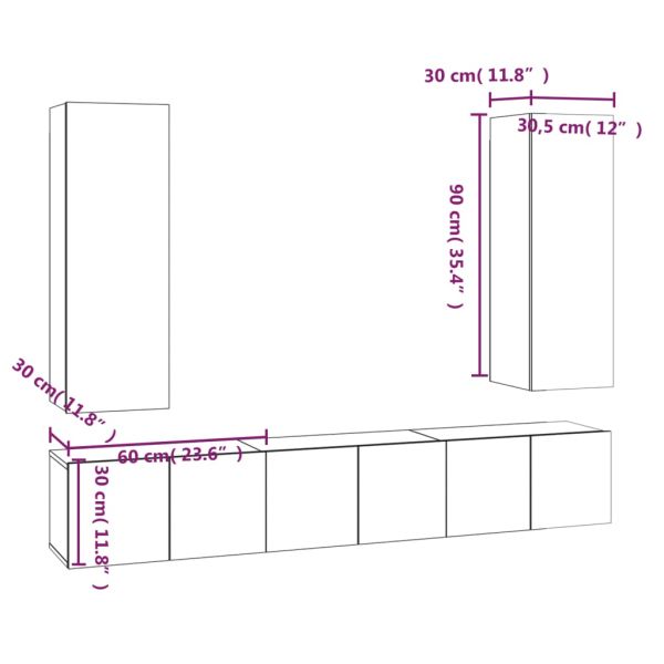 Комплект ТВ шкафове от 5 части, опушен дъб, инженерно дърво
