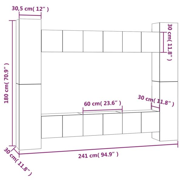 Комплект ТВ шкафове от 10 части, сив сонома, инженерно дърво
