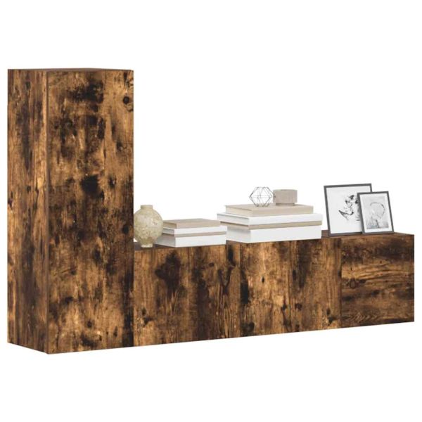 Комплект ТВ шкафове от 3 части, опушен дъб, инженерно дърво