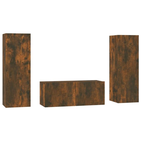 Комплект ТВ шкафове от 3 части, опушен дъб, инженерно дърво