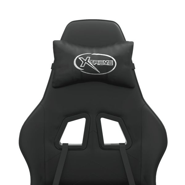 Гейминг стол с опора за крака, черен, изкуствена кожа