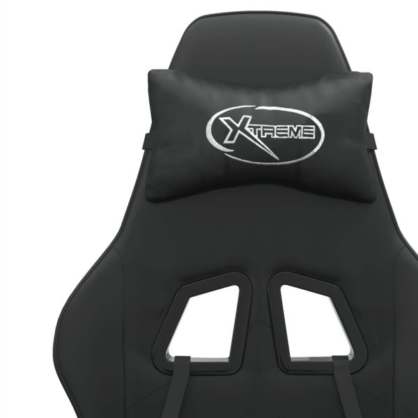 Гейминг стол с опора за крака, черен, изкуствена кожа