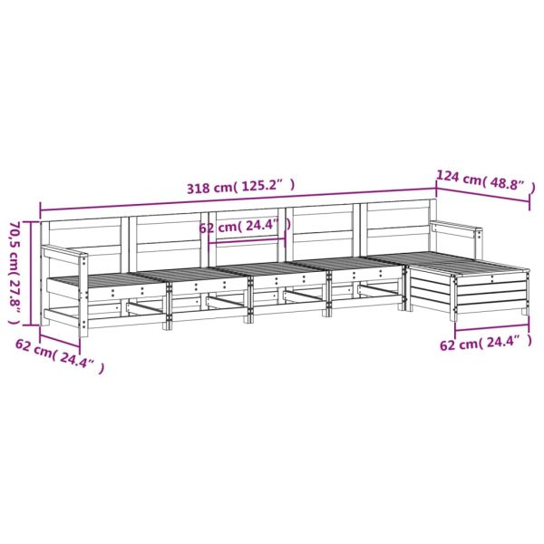 Градински комплект диван от 6 части, бор масив