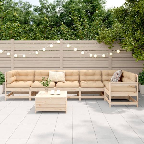 Градински комплект диван от 7 части, масивно дърво бор