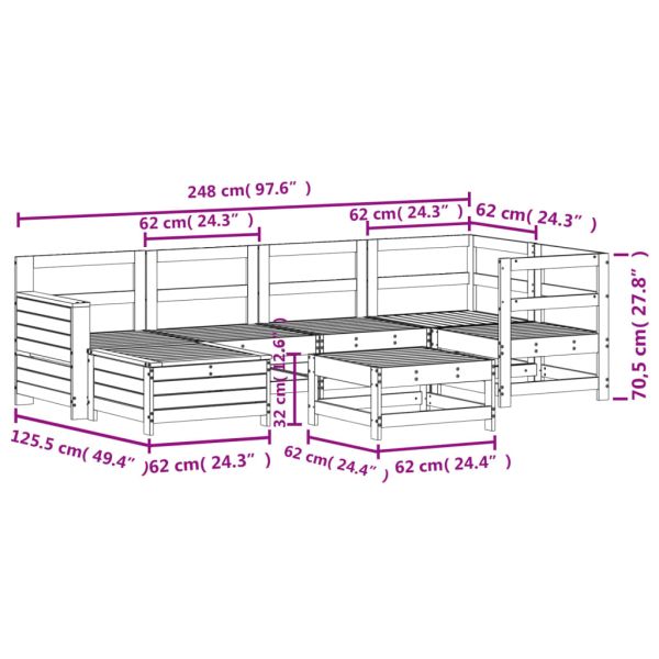 Градински комплект диван от 7 части, масивно дърво бор