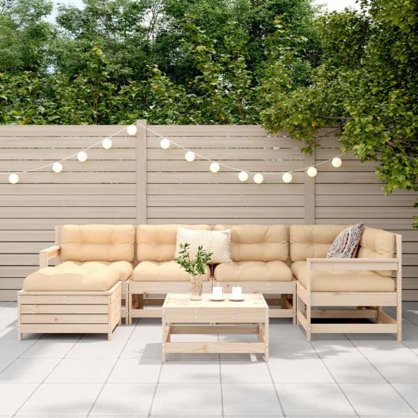 Градински комплект диван от 7 части, масивно дърво бор