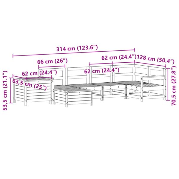 Градински комплект диван от 7 части, масивно дърво бор