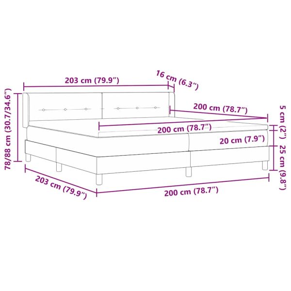 Легло с пружинирана основа Светлосиво 200 x 200 cm Полиестер