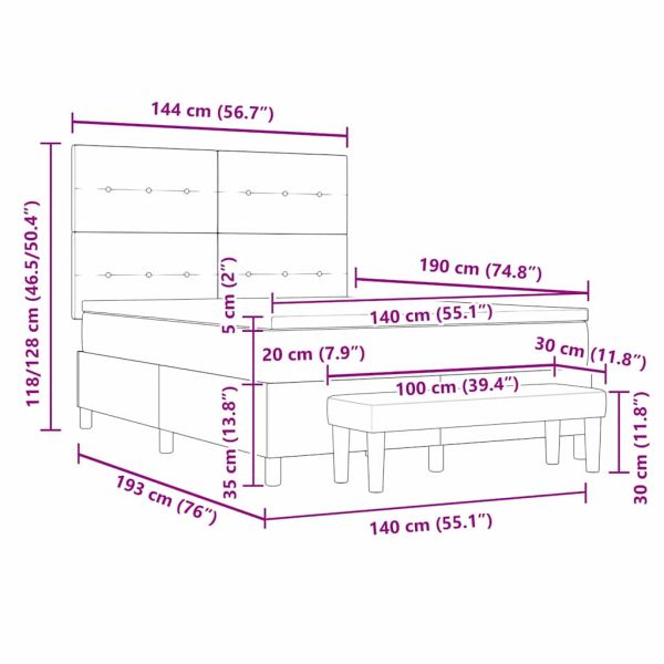 Легло с пружинирана основа с матрак Синьо 140 x 190 cm текстил