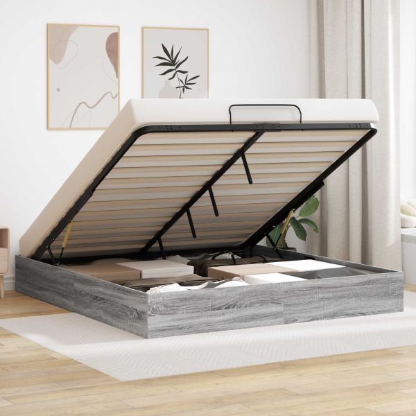 Отоманско легло със съхранение Сив Сонома 193 x 120 x 25 см ПДЧ