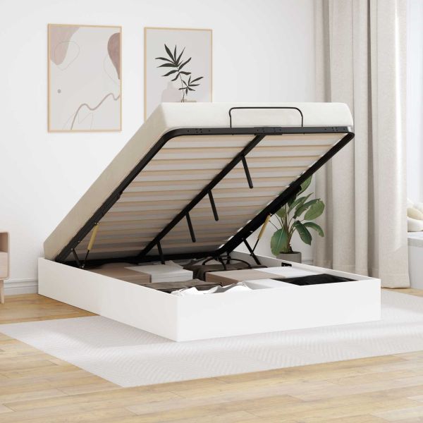 Отоманско легло със съхранение Бяло 193 x 120 x 25 см ПДЧ