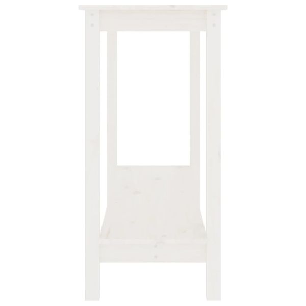 Конзолна маса бяла 110x40x80 см борово дърво масив