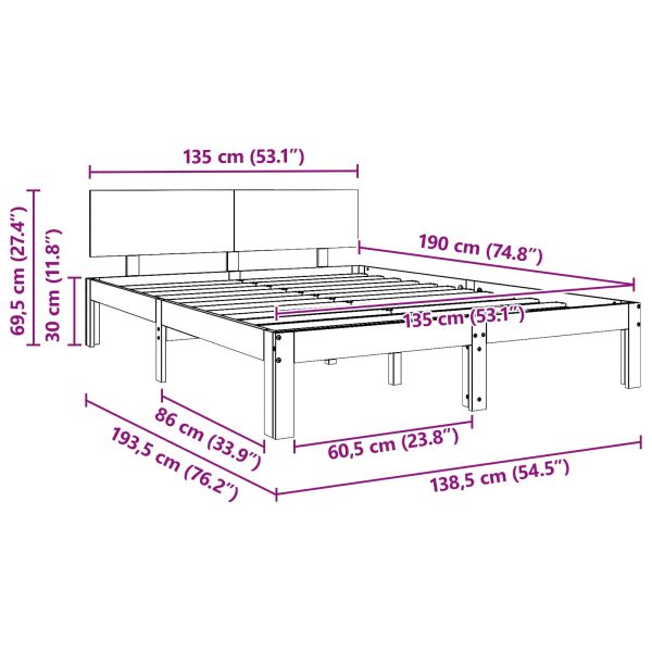 Рамка за легло с таблото Кафяво с восъчно покритие 135 x 190 cm