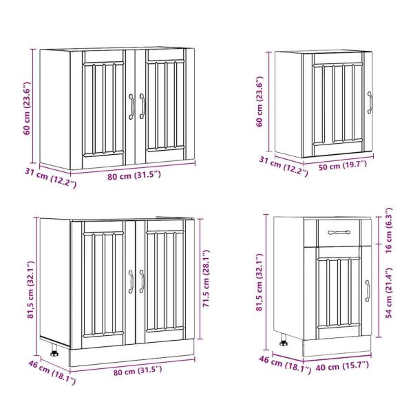 Комплект кухненски шкафове от 7 части Lucca, инженерно дърво