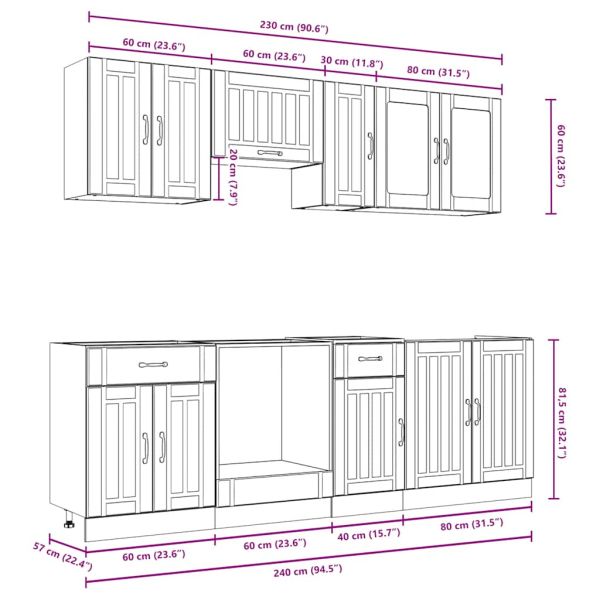 Комплект кухненски шкафове от 8 части Kalmar, инженерно дърво