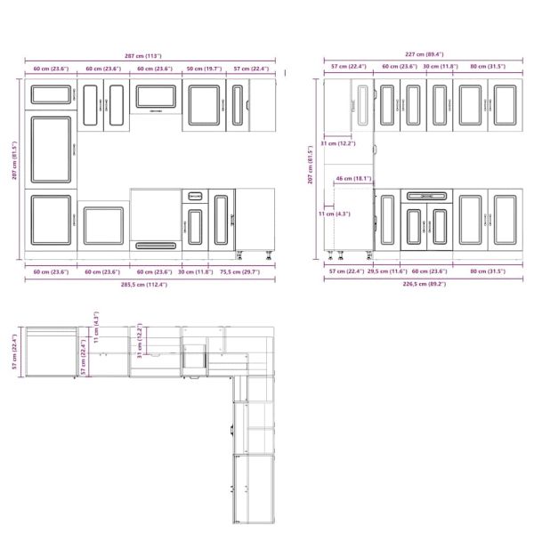 Комплект кухненски шкафове от 14 части Kalmar, инженерно дърво