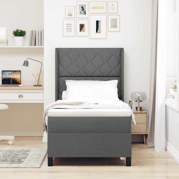 Легло с пружинирана основа Тъмносив 100 x 200 cm текстил