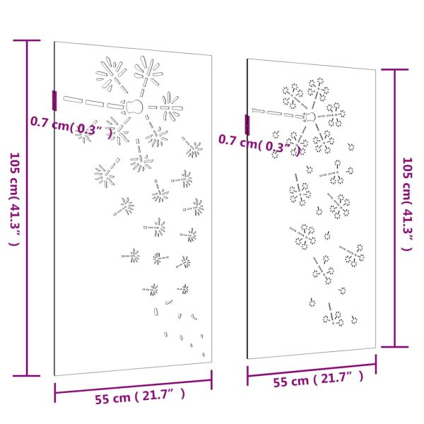 Градински декорации 2 бр 105x55 см стомана кортен дизайн цветя