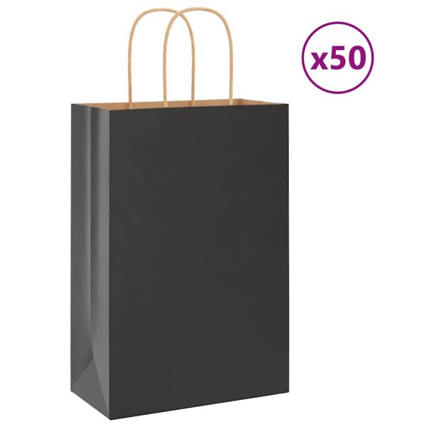 Хартиени торбички 50 бр с дръжки черни 21x11x31 см