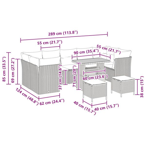 Градински Софа Комплект 10 pcs Черно полиратан