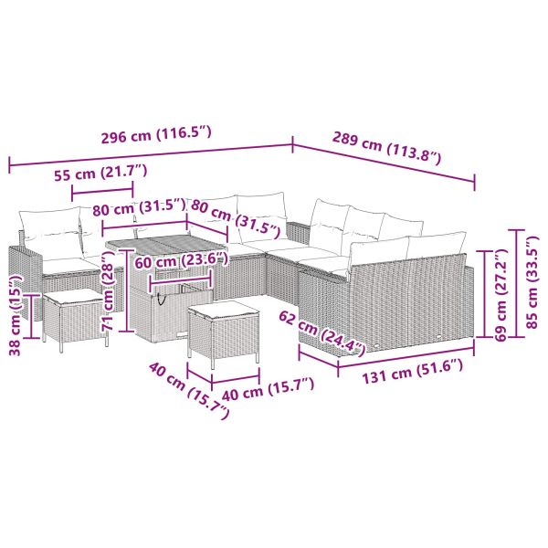 Градински Софа Комплект 13 pcs Черно полиратан