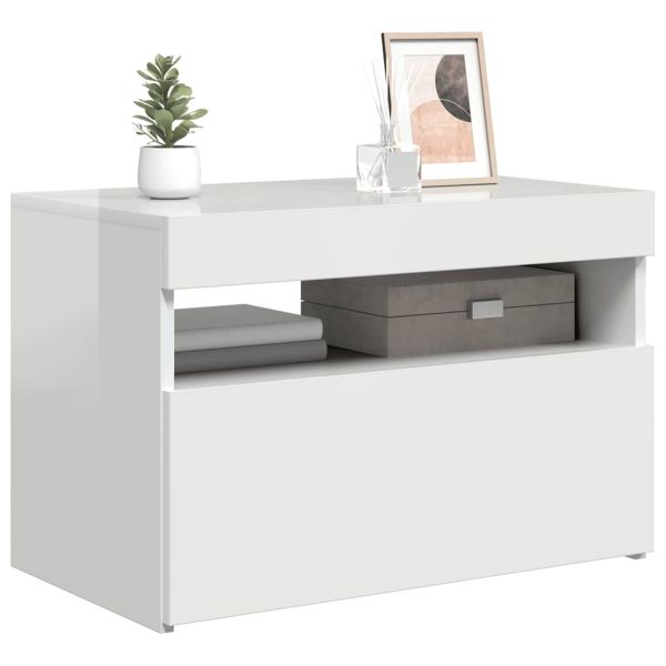 ТВ шкаф с LED осветление, бял гланц, 60x35x40 см