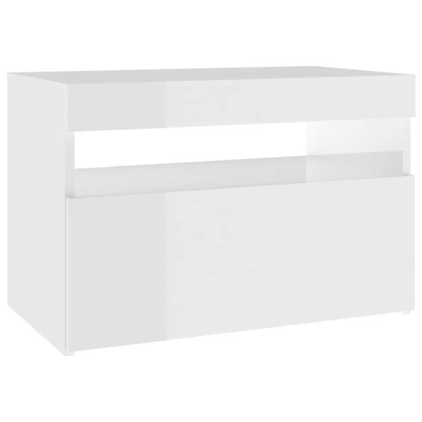 ТВ шкаф с LED осветление, бял гланц, 60x35x40 см