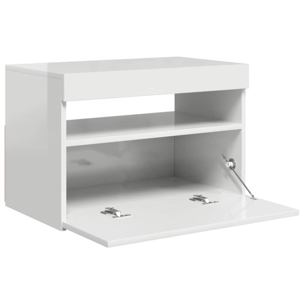 ТВ шкаф с LED осветление, бял гланц, 60x35x40 см