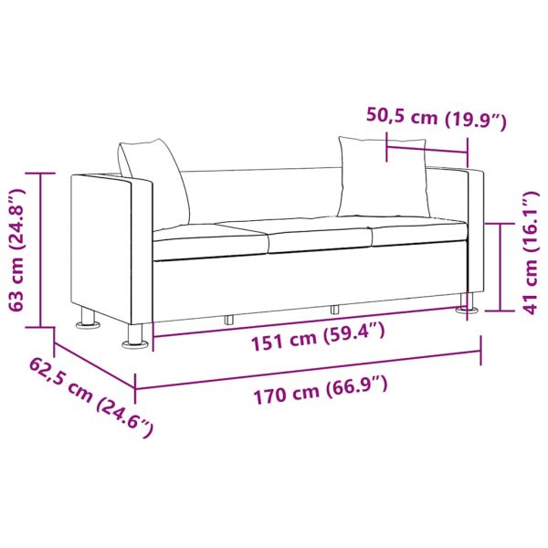 3-местен диван, изкуствена кожа, черен