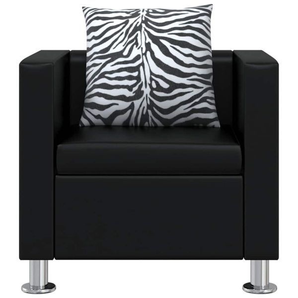 Комплект дивани, 2 и 3 местен и кресло, изкуствена кожа, черен