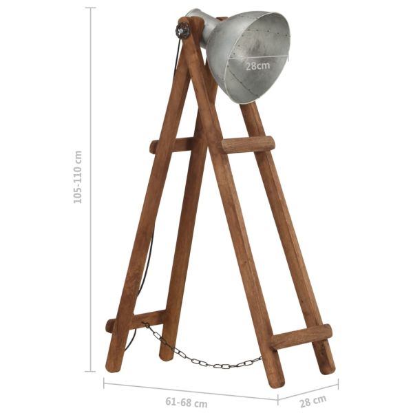 Подова лампа, сребриста, E27, мангово дърво масив