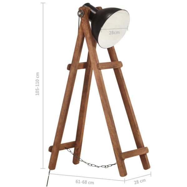 Подова лампа, черна, E27, мангово дърво масив