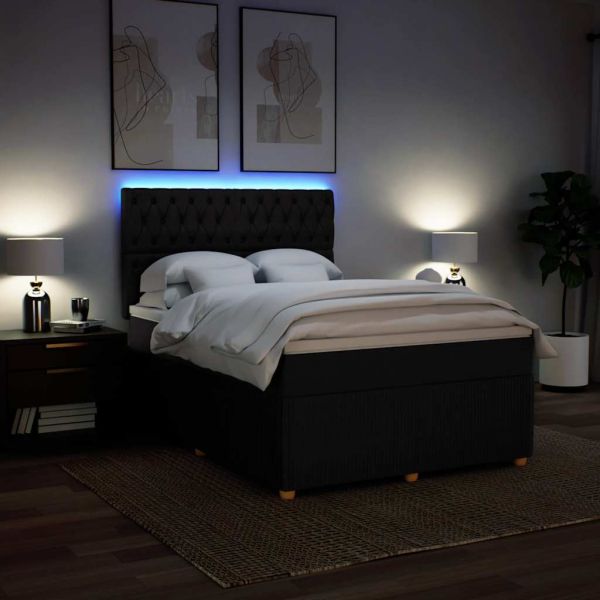 Боксспринг легло с матрак, черно, 140x200 см, плат