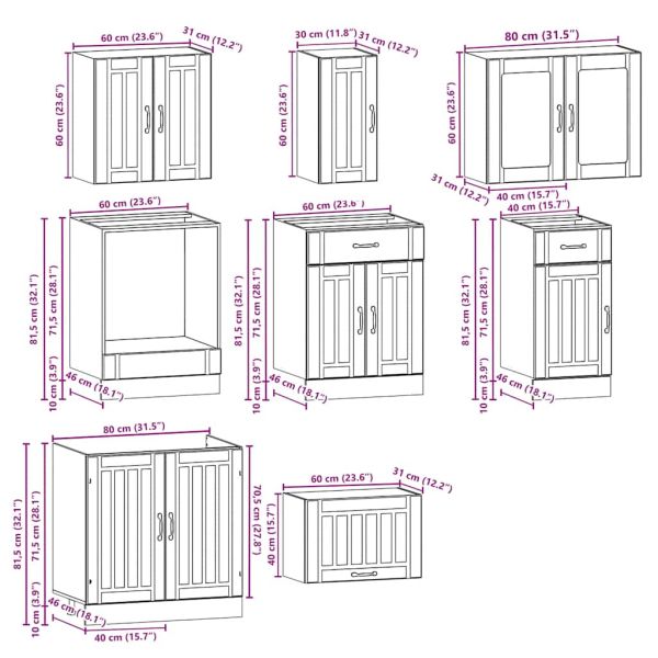Комплект кухненски шкафове от 8 части "Lucca", бетонно сив, инженерно дърво