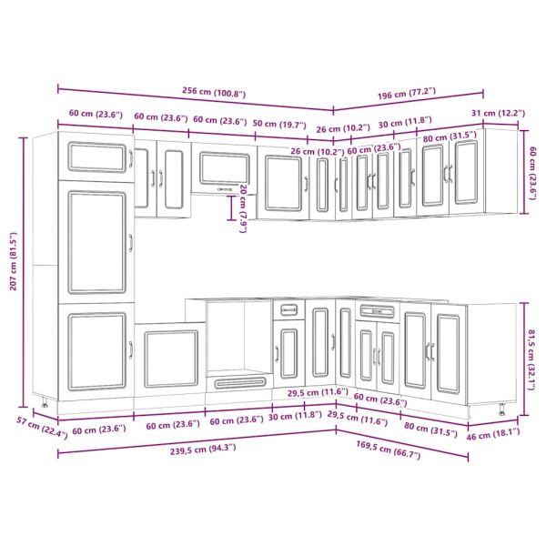 Комплект кухненски шкафове от 14 части Kalmar, инженерно дърво