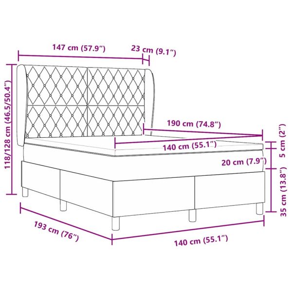 Легло с пружинирана основа Розово 190 x 140 см Полиестер