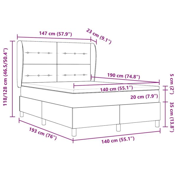 Легло с пружинирана основа Тъмен сив 190 x 140 см Полиестер