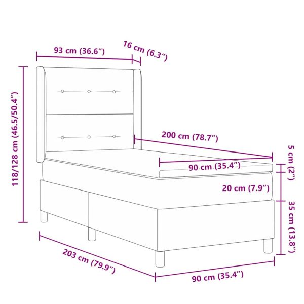 Легло с пружинирана основа Светлосиво 90 x 200 cm текстил