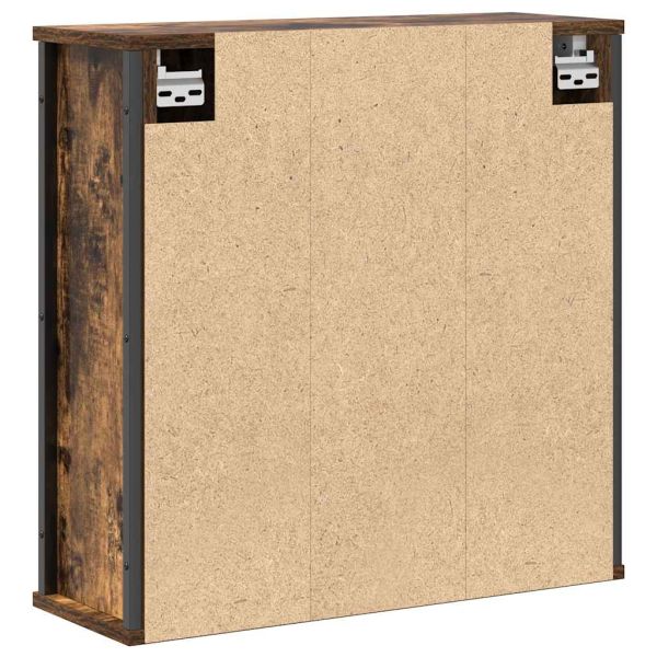 Стенен шкаф за баня с огледало опушен дъб 60x21x60 cm