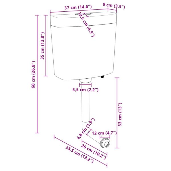 Тоалетно казанче с долен вход за вода, 3/6 л, бяло