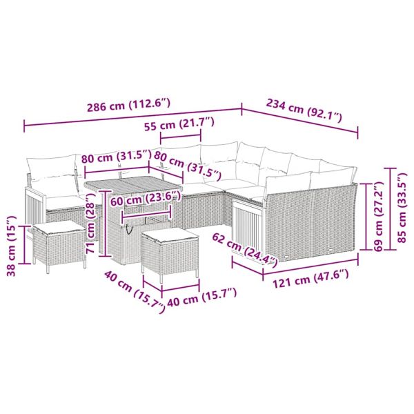 Градински Софа Комплект с възглавница 12 pcs Бежов и кремав