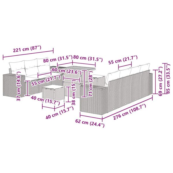 Градински Софа Комплект 10 pcs Бежово полиратан