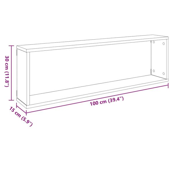 Стенни кубични рафтове 4 бр черни 100x15x30 см инженерно дърво